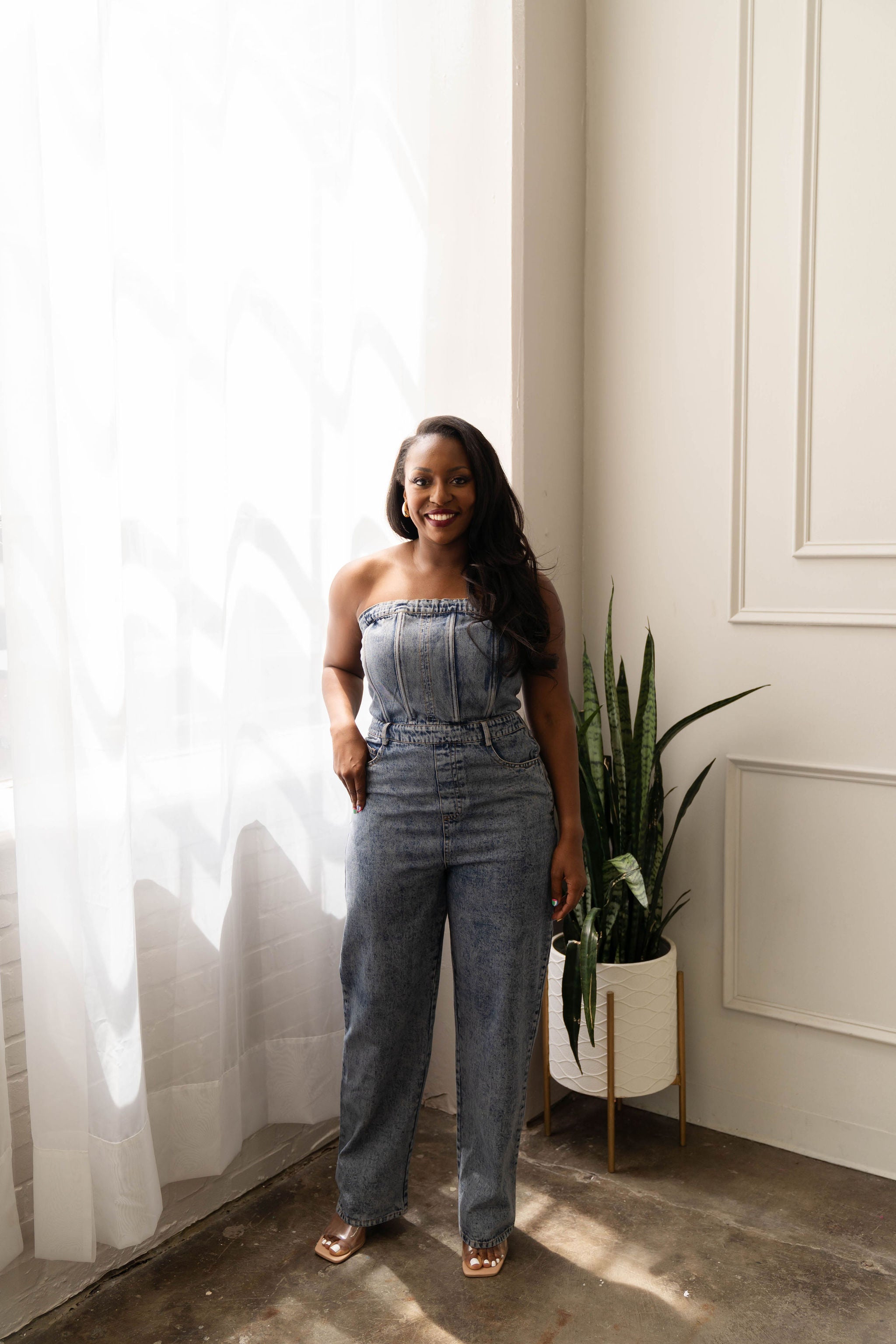 Imani - Strapless Corset Denim Jumpsuit