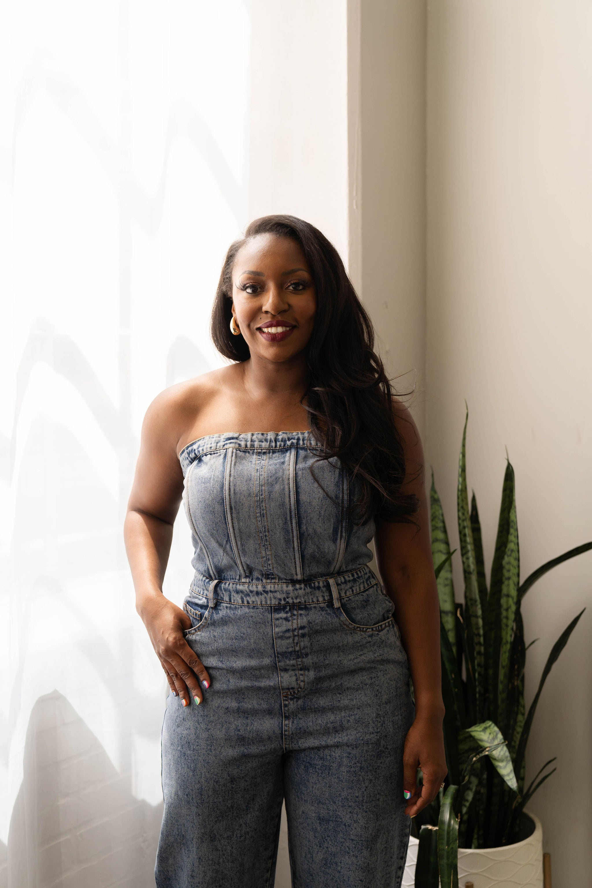 Imani - Strapless Corset Denim Jumpsuit