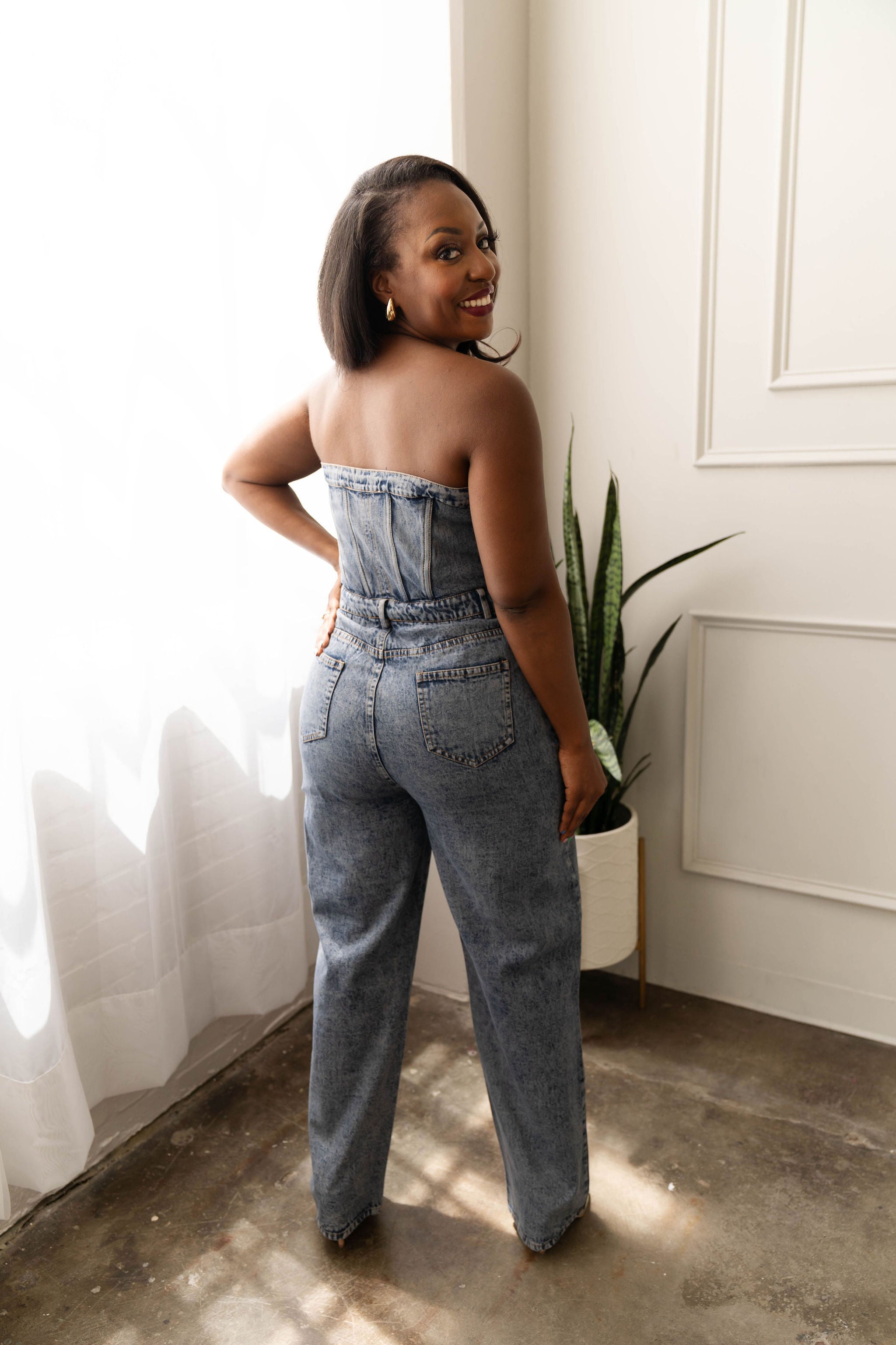 Imani - Strapless Corset Denim Jumpsuit