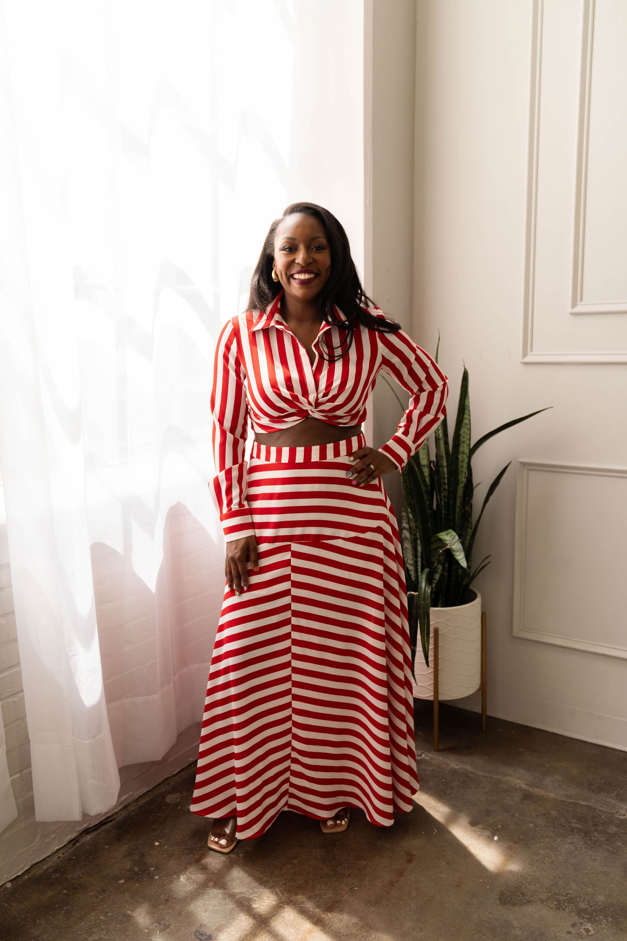 Suri - Stripe Front Twist Crop Top Maxi Dress Set