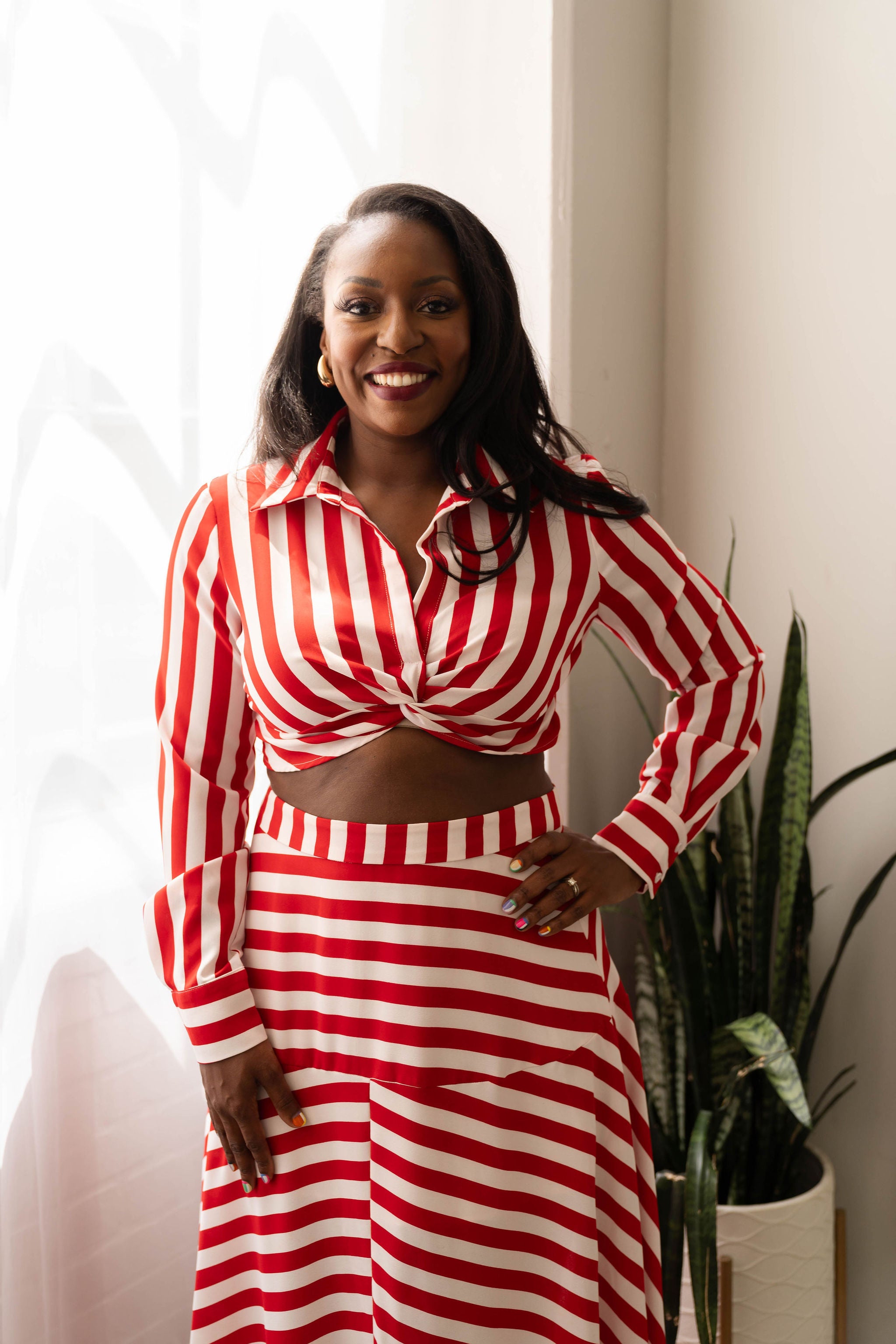 Suri - Stripe Front Twist Crop Top Maxi Dress Set