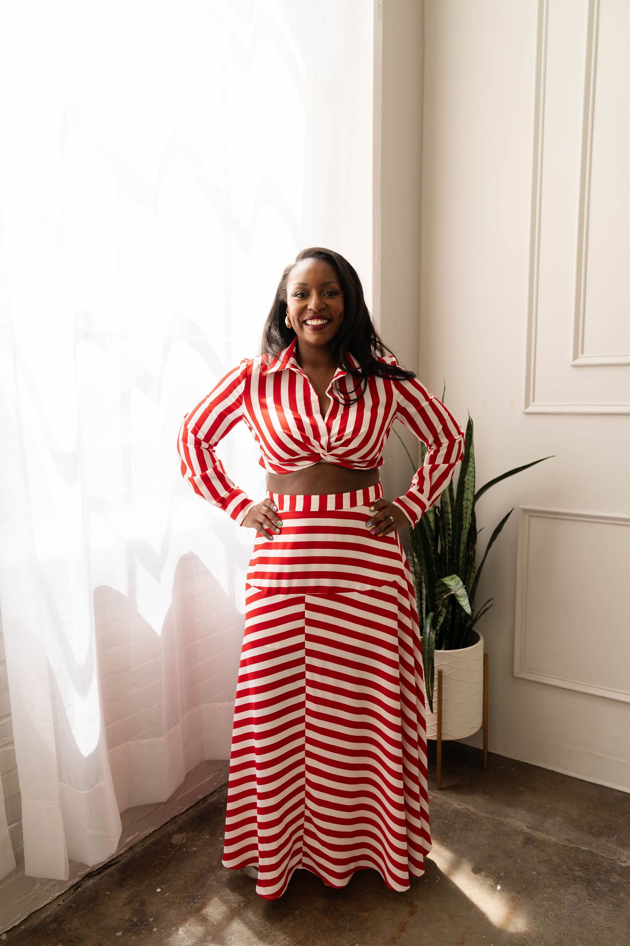 Suri - Stripe Front Twist Crop Top Maxi Dress Set