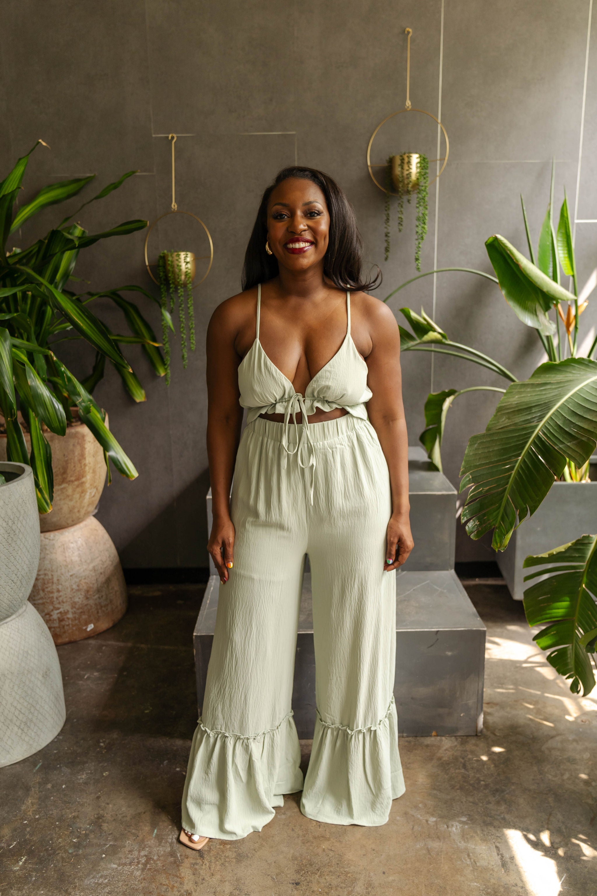 Coco - Cutout Ruffle Tie Wide Leg Jumpsuit