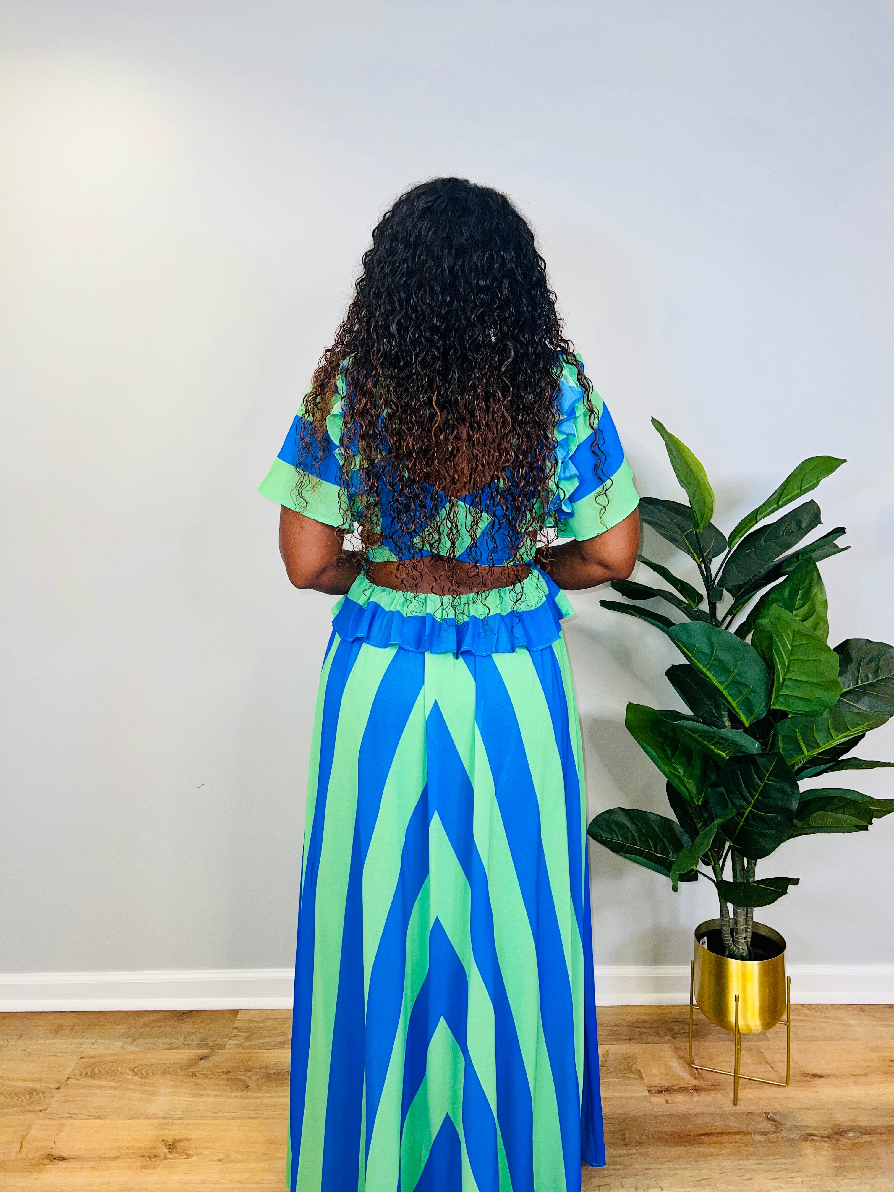 Aliyah - Stripe Cut out Maxi dress