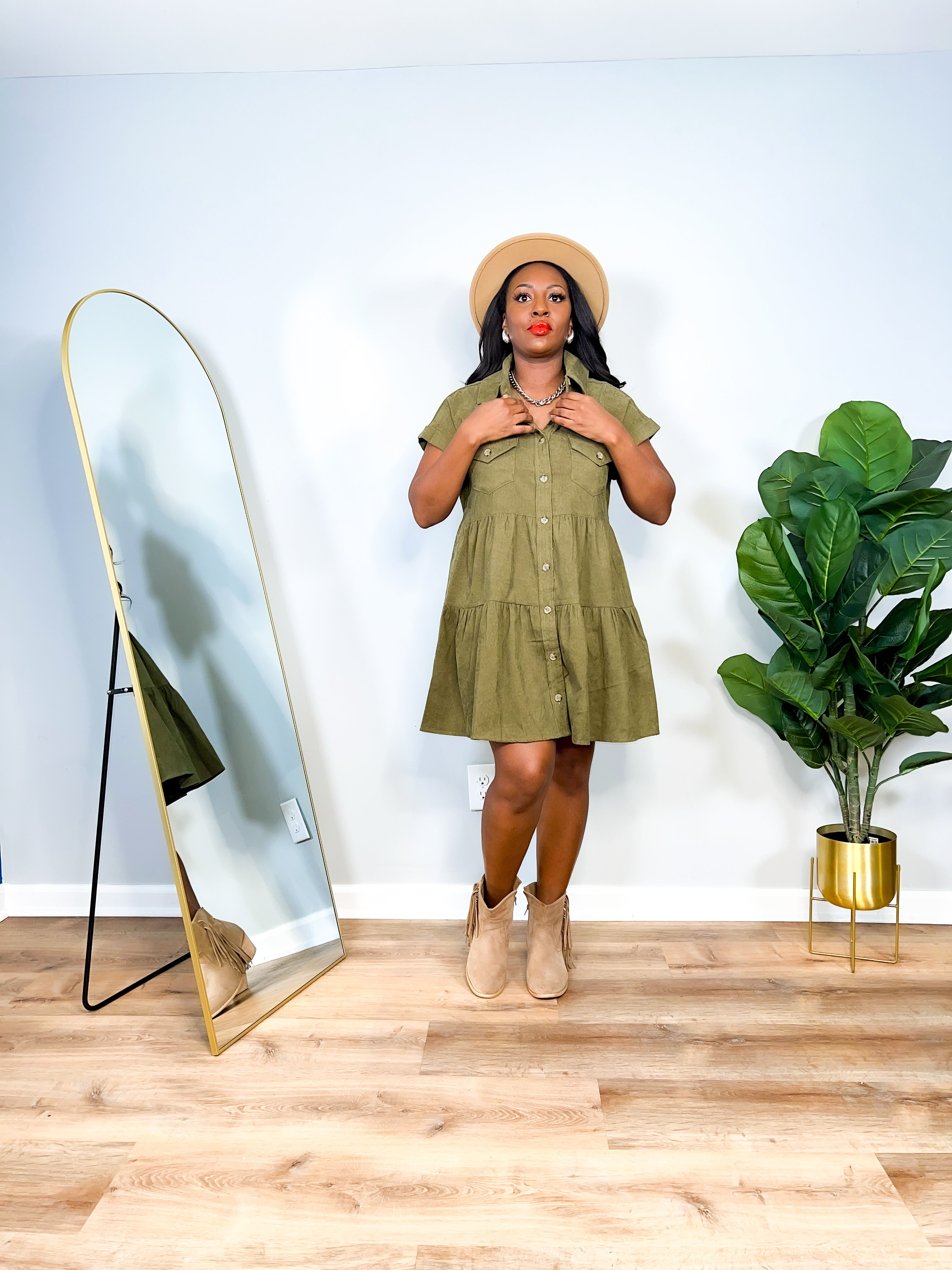 Reba - Corduroy Tiered Ruffle Dress