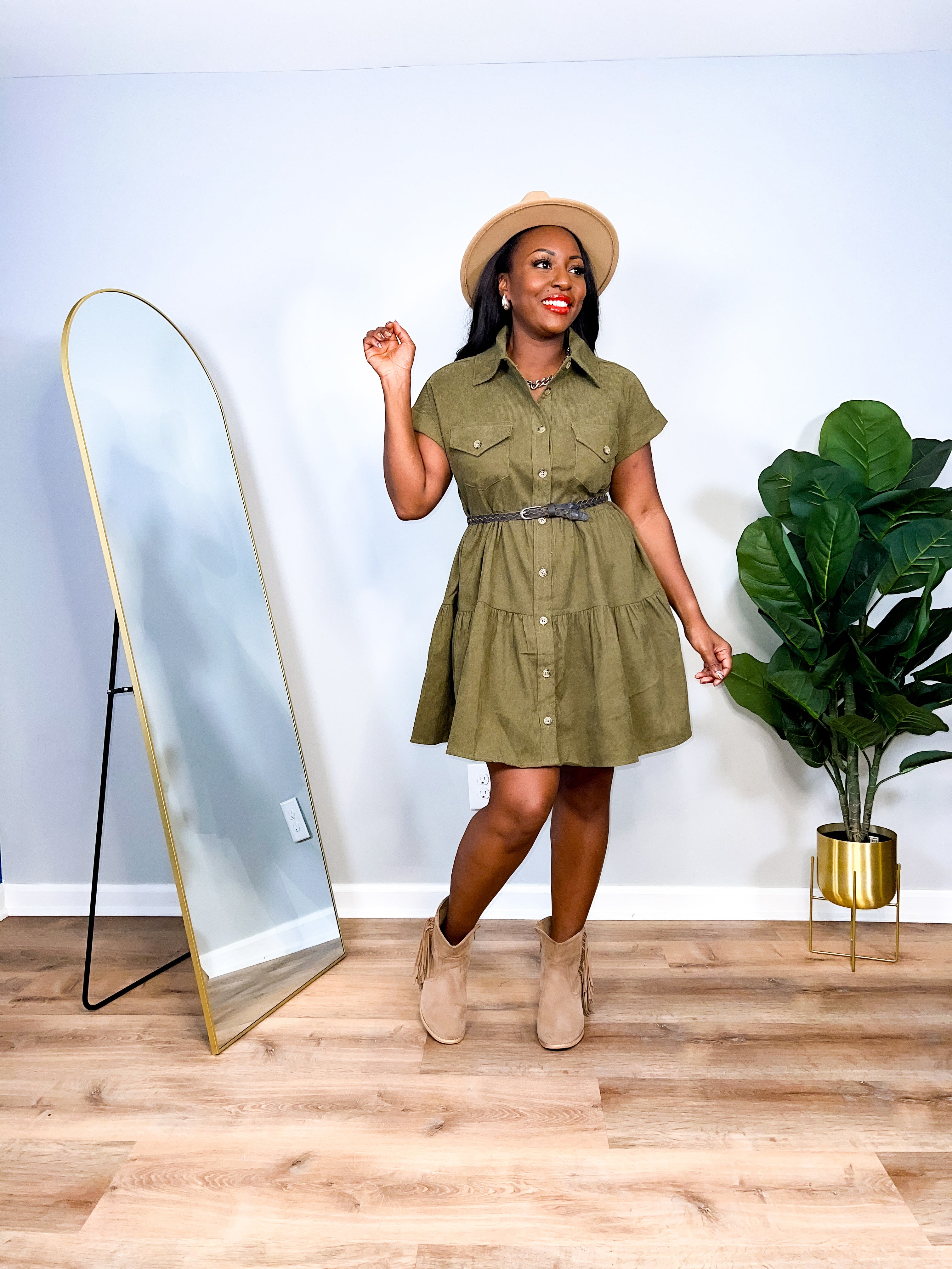 Reba - Corduroy Tiered Ruffle Dress