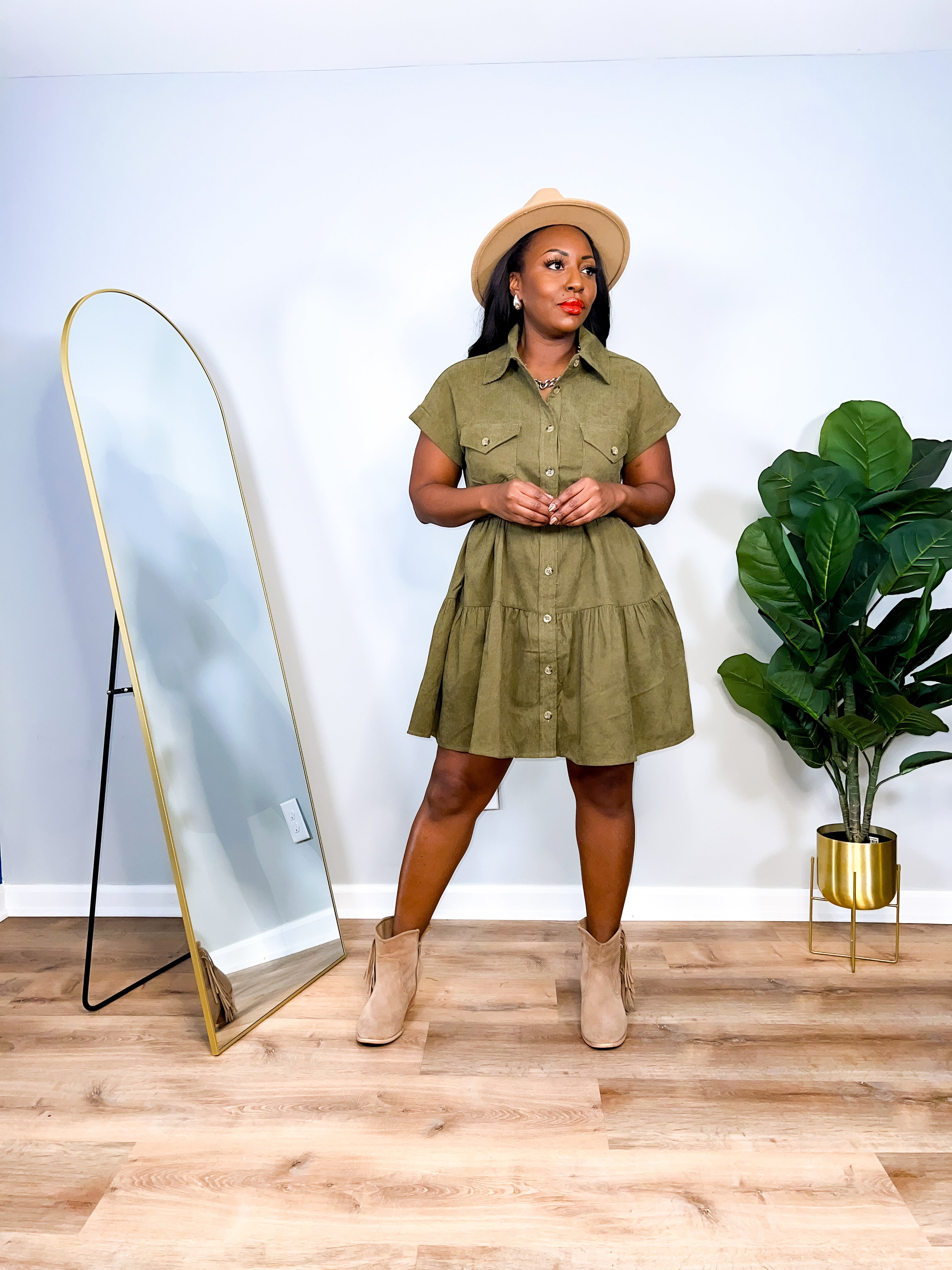 Reba - Corduroy Tiered Ruffle Dress