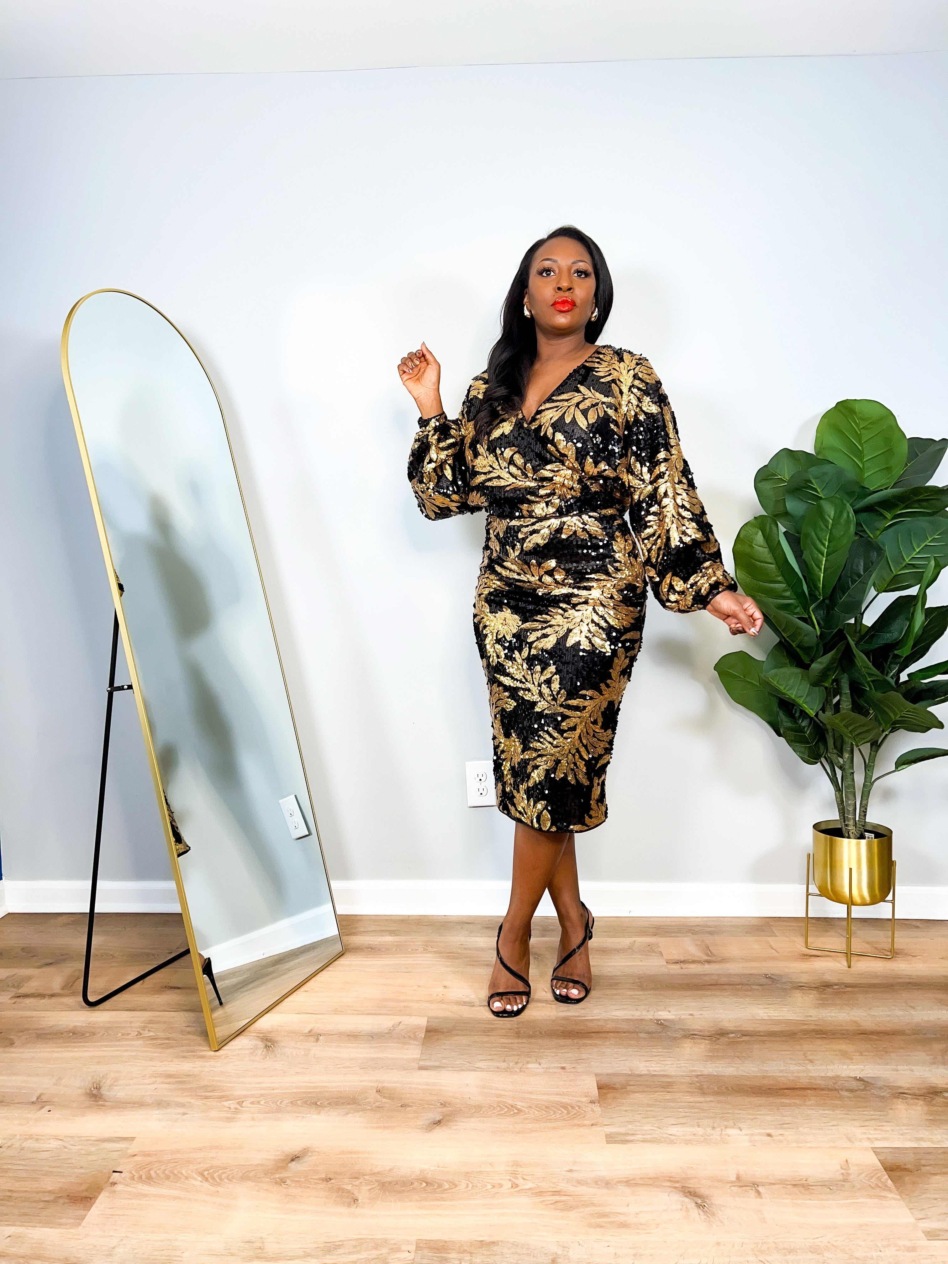 Holly - 2 Piece Long Sleeve Sequin Skirt Set