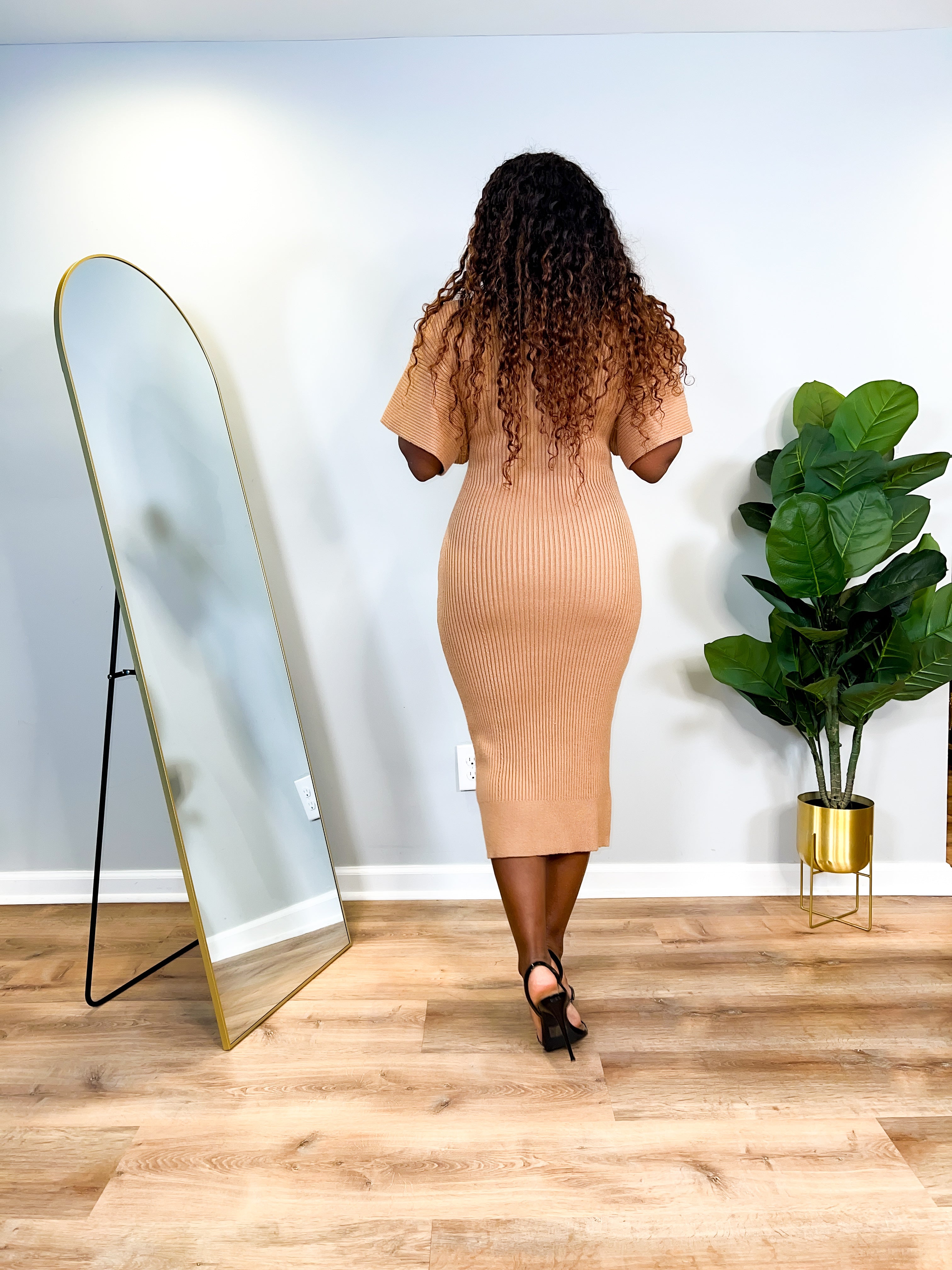 Wren - V Neck Hollow Sleeve Midi Dress