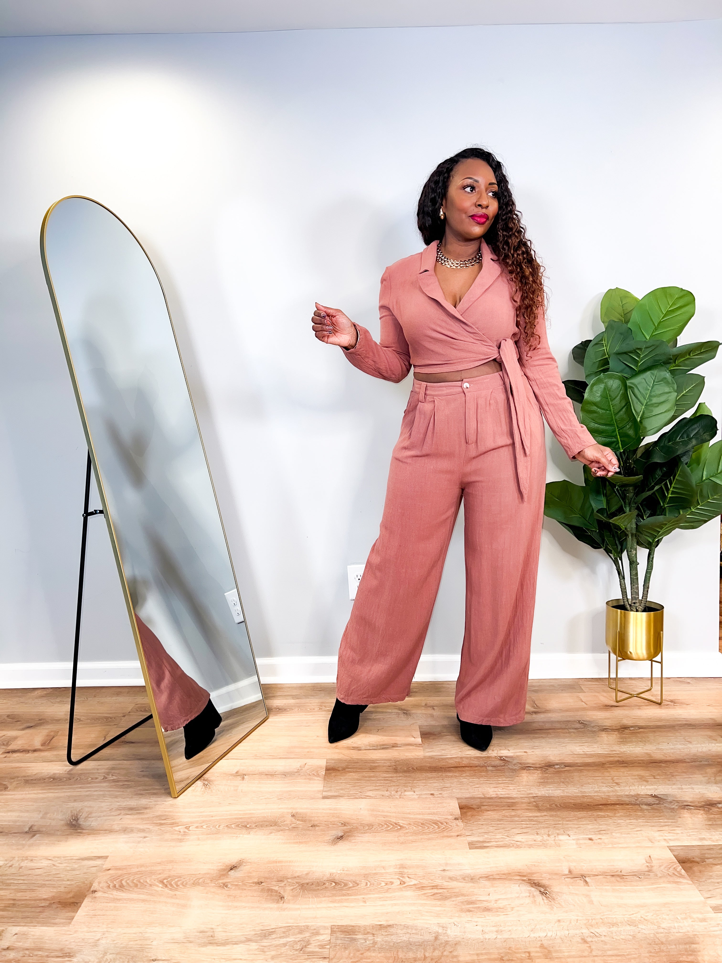 Faith - 2pc Cropped Blazer Wide Leg Pant Set