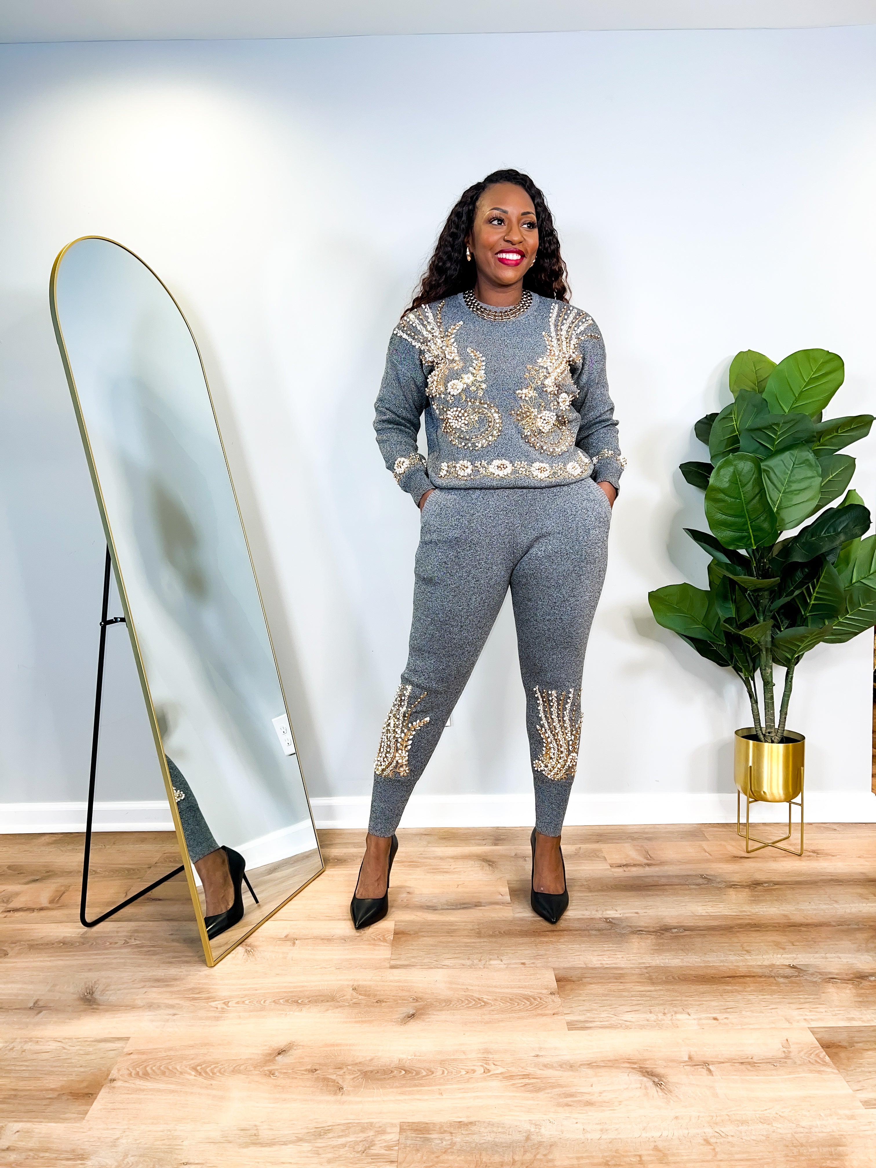 Effie - Sequin and Pearl Embroidered Pant Set