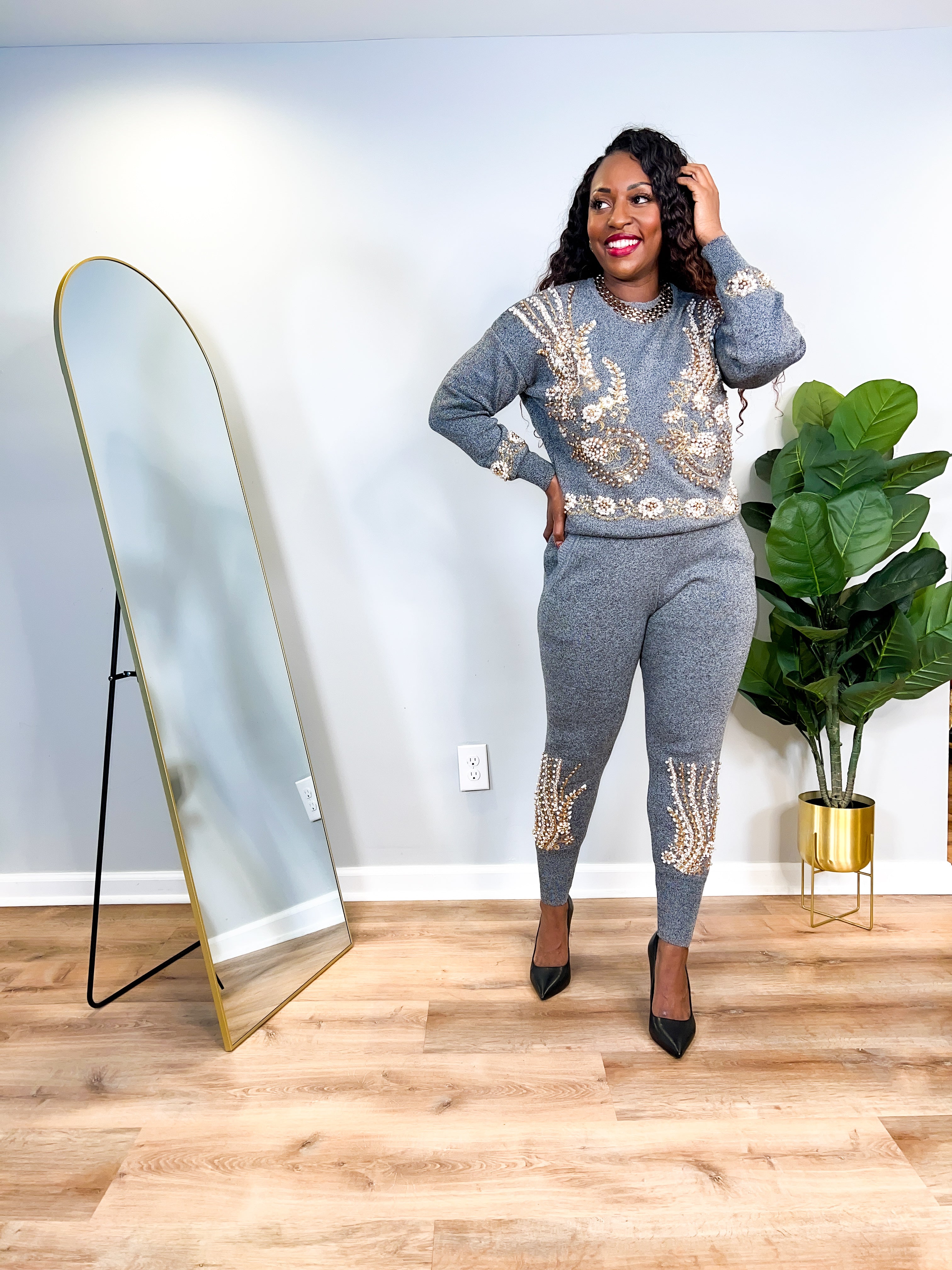 Effie - Sequin and Pearl Embroidered Pant Set