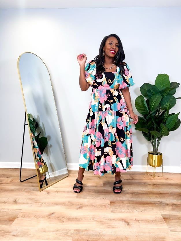 Tess - Tropical Midi Dress