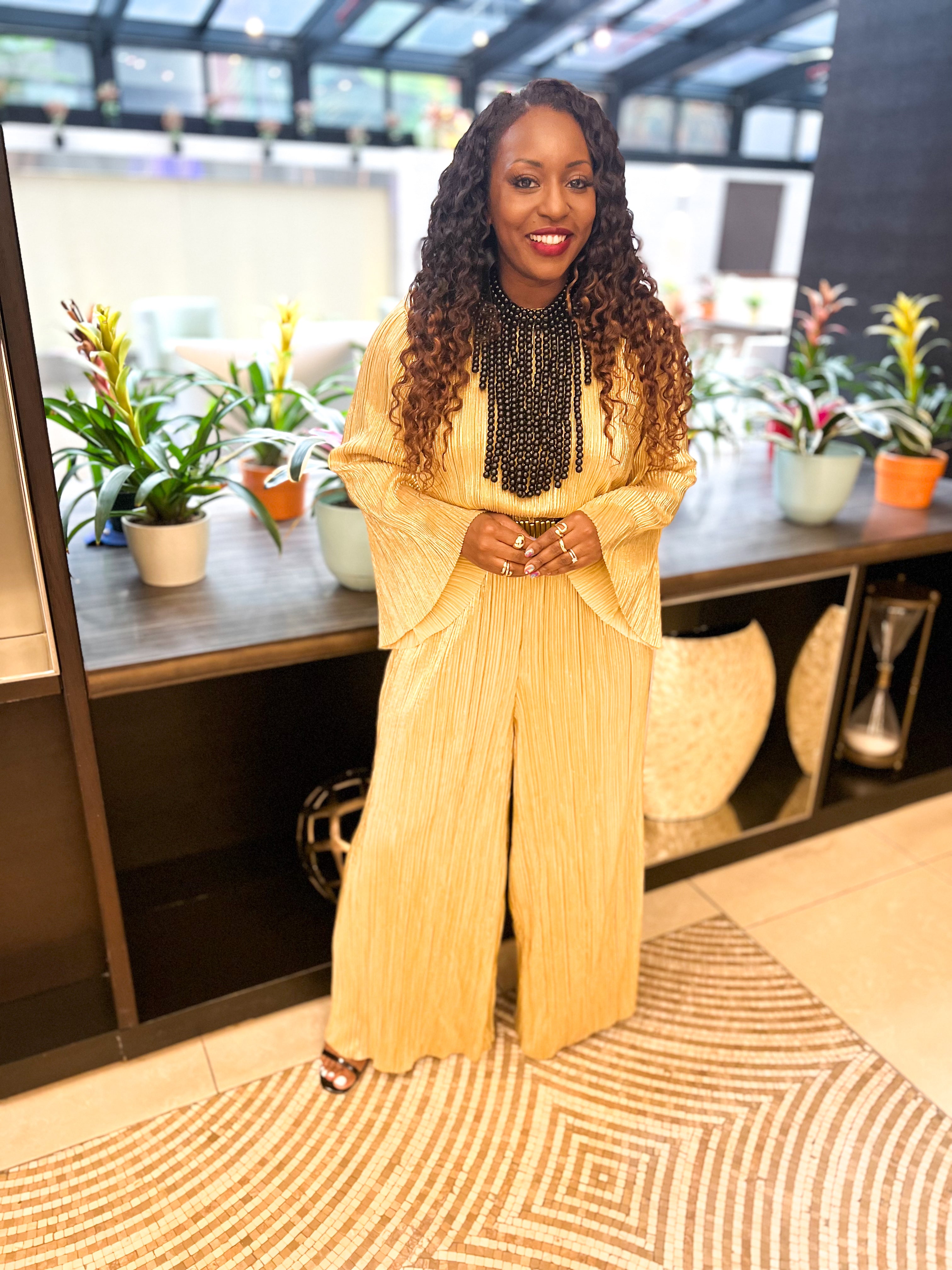 Harper - Pleated Metallic Jumpsuit