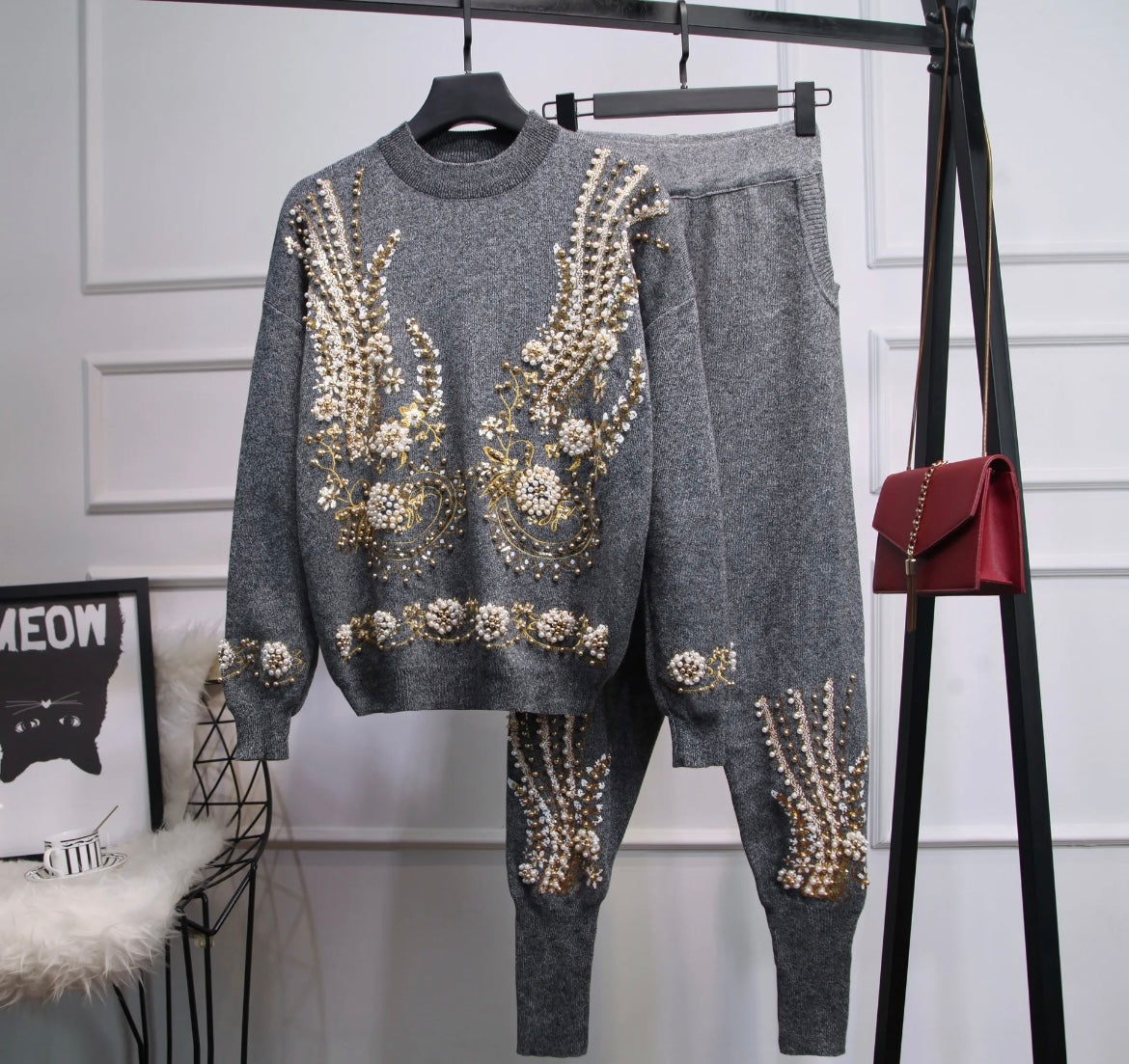 Effie - Sequin and Pearl Embroidered Pant Set