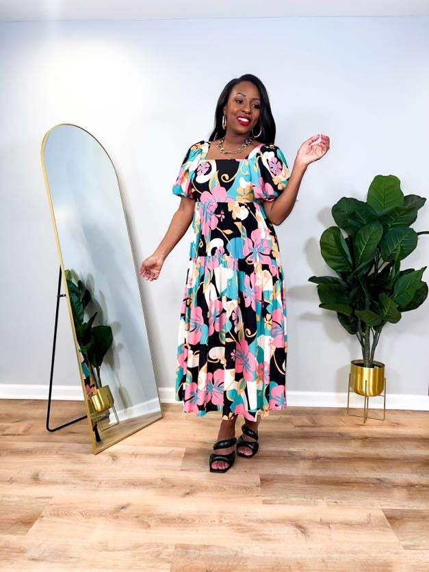 Tess - Tropical Midi Dress