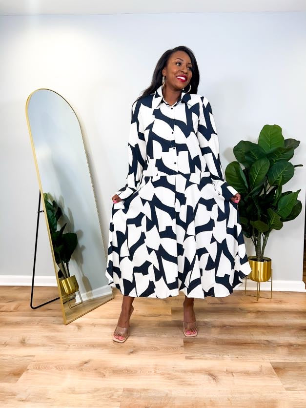 Thea - Button Up Geo Dress